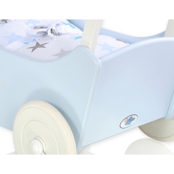 Poppenwagen Hout Wit Blauw