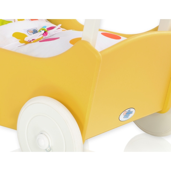 Poppenwagen Hout Wit Geel