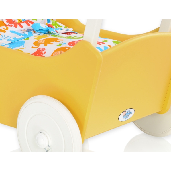 Poppenwagen Hout Wit Geel