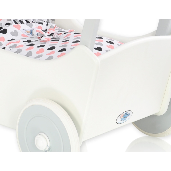 Poppenwagen Hout Wit Grijs