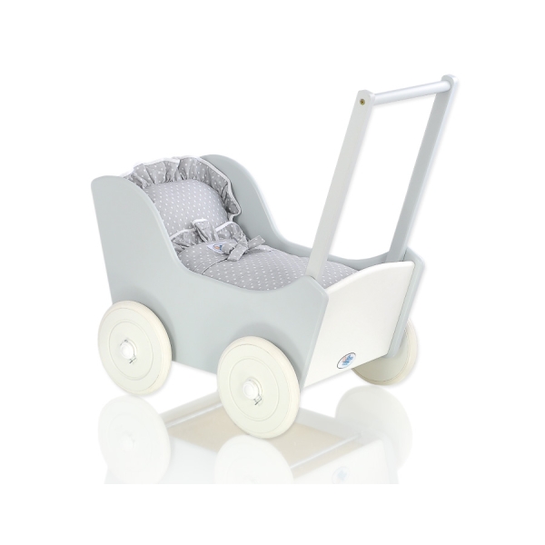 Poppenwagen Hout Wit Grijs