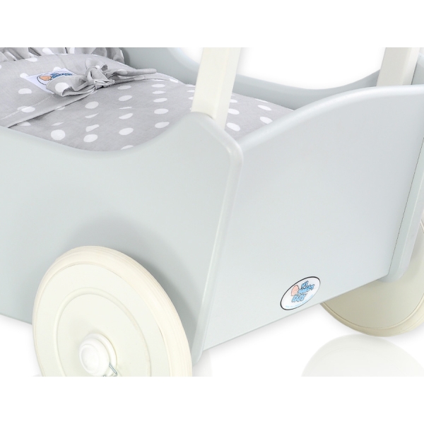 Poppenwagen Hout Wit Grijs