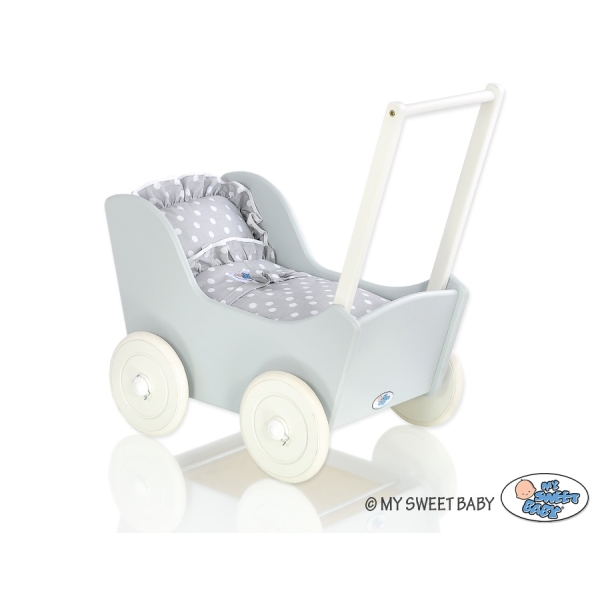 Poppenwagen Hout Wit Grijs