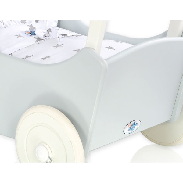 Poppenwagen Hout Wit Grijs