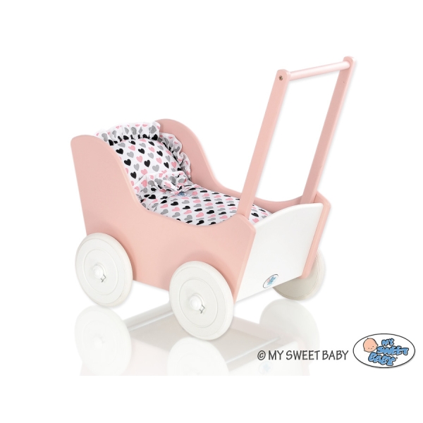 Poppenwagen Hout Wit Poederroze