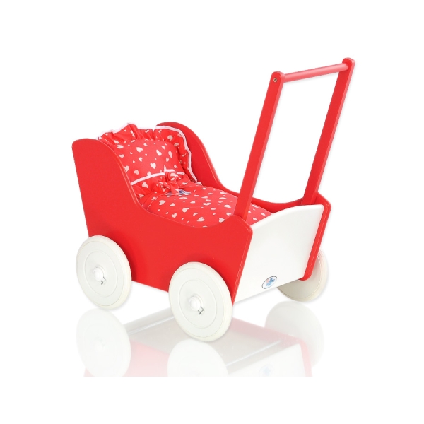 Poppenwagen Hout Wit Rood
