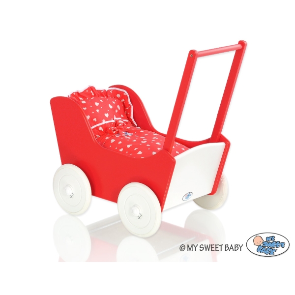 Poppenwagen Hout Wit Rood