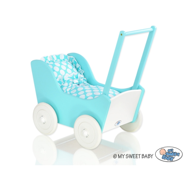 Poppenwagen Hout Wit Turkoois