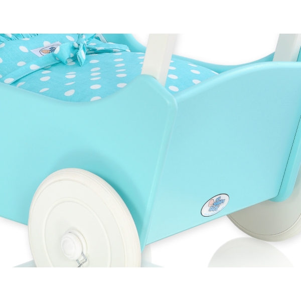 Poppenwagen Hout Wit Turkoois