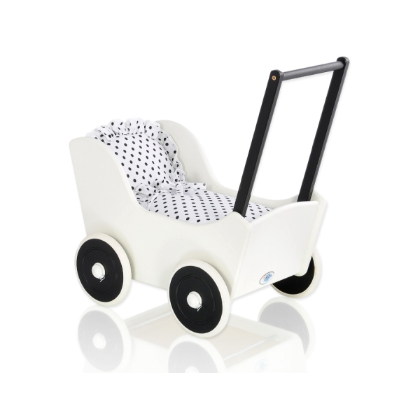 Poppenwagen Hout Wit Zwart