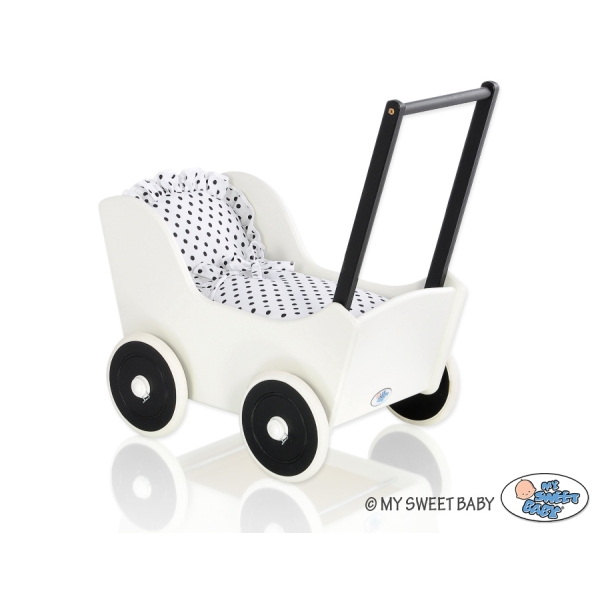 Poppenwagen Hout Wit Zwart