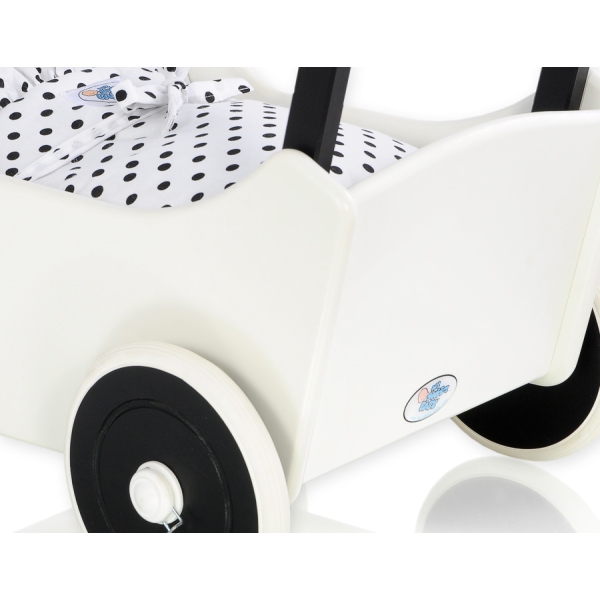 Poppenwagen Hout Wit Zwart