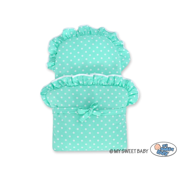 Poppenwagen riet met kap Mint