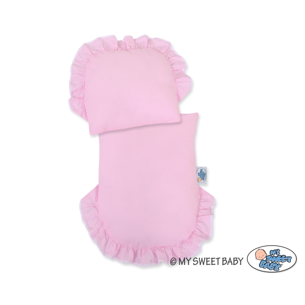 Poppenwagen riet met kap Roze