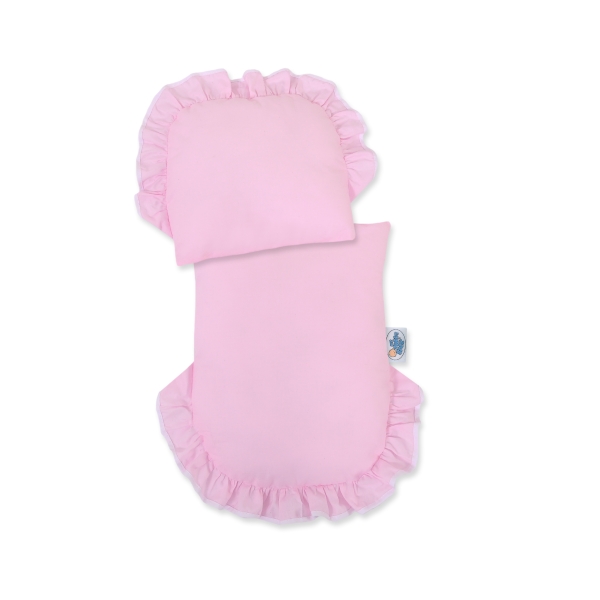 Poppenwagen riet met kap Roze