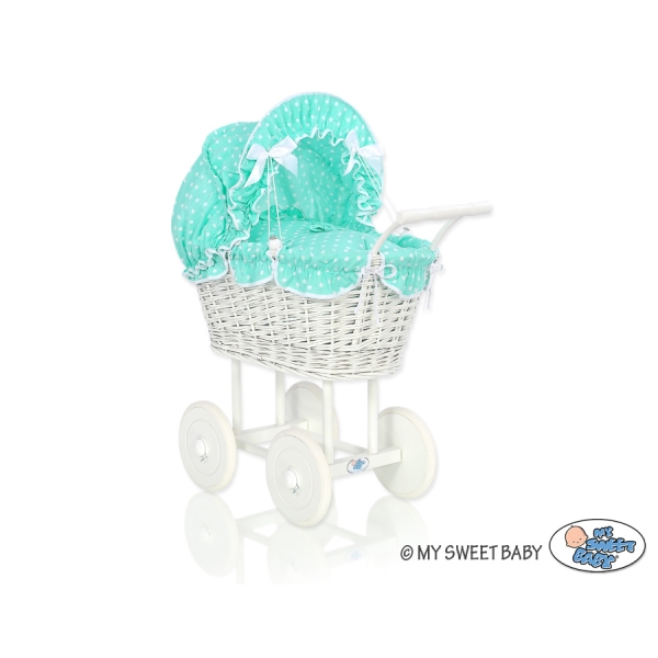 Poppenwagen Riet  Mint Polkaprikker