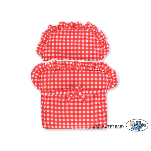Poppenwagen Riet  Rood Geruit