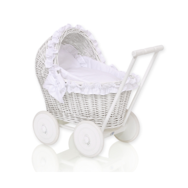 Poppenwagen Riet  Wit