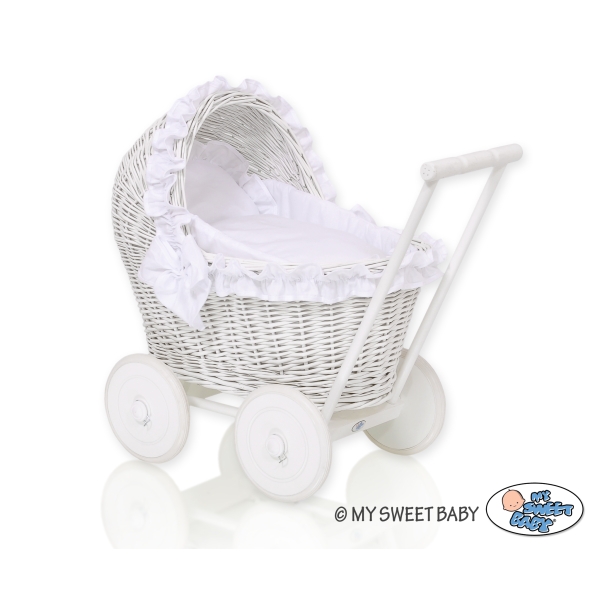 Poppenwagen Riet  Wit