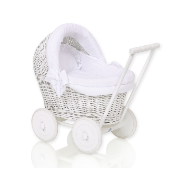 Poppenwagen Riet  Wit