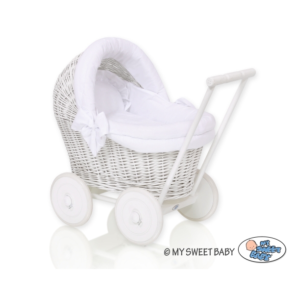 Poppenwagen Riet  Wit