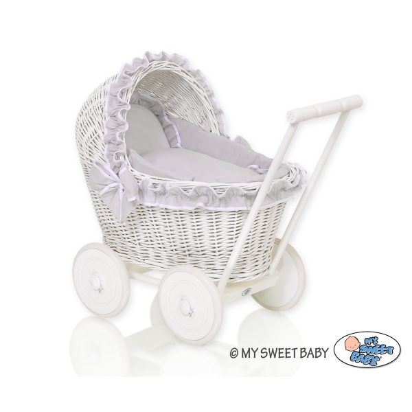 Rieten brocante poppenwagen