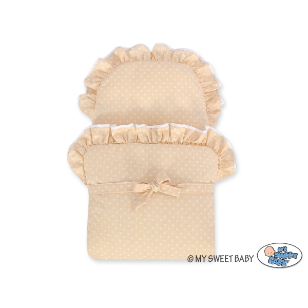 Poppenwagen Rotan Wit Beige Polkaprikker