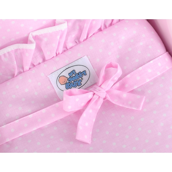 Poppenwagen van Hout met Dekentje Roze Wit