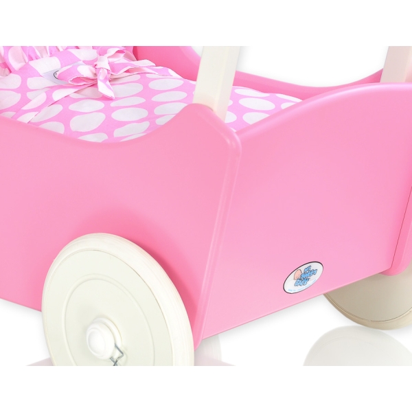 Poppenwagen van Hout met Dekentje Wit