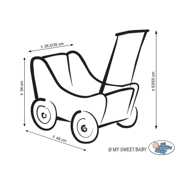 Poppenwagen van Hout met Dekentje Wit Grijs