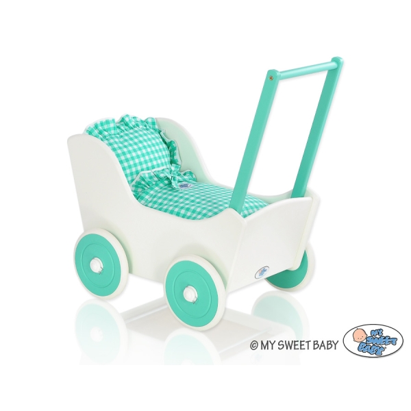 Poppenwagen van Hout Mint Wit