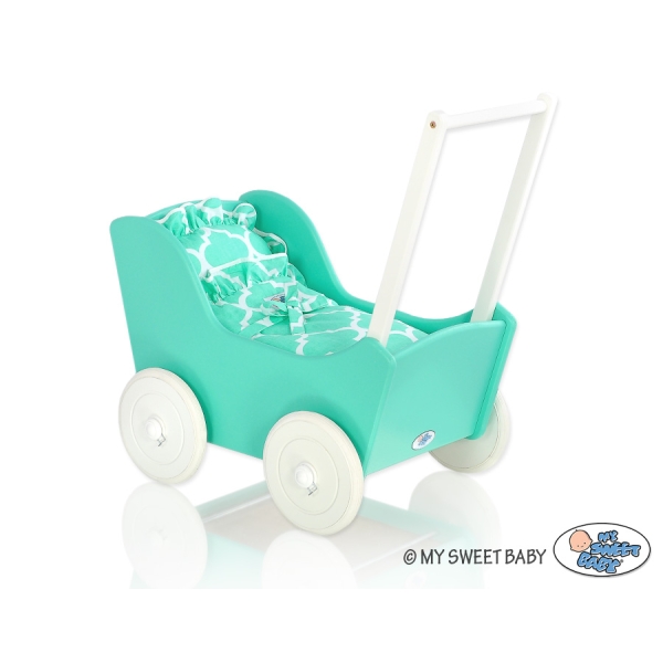 Poppenwagen van Hout Mint Wit