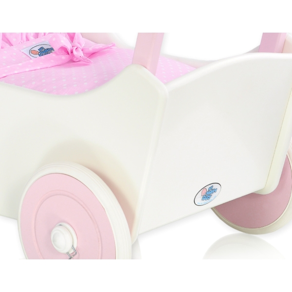 Poppenwagen van Hout Roze Wit
