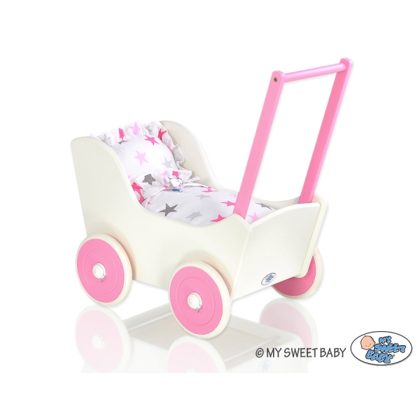 Poppenwagen van Hout Wit