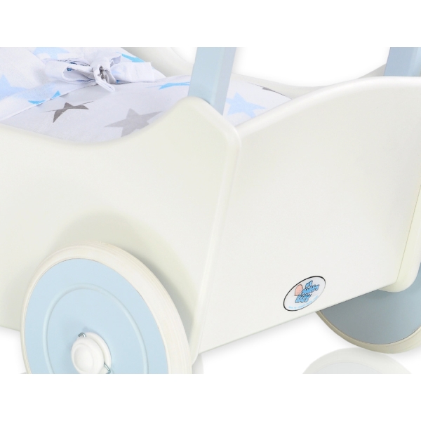 Poppenwagen van Hout Wit Blauw