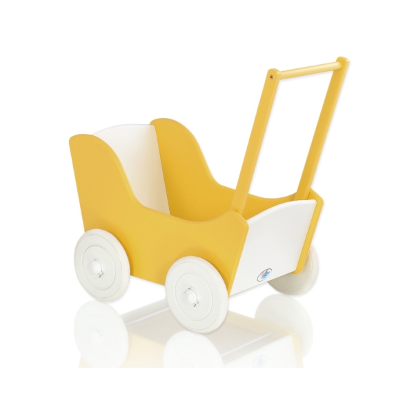 Poppenwagen van Hout Wit Geel
