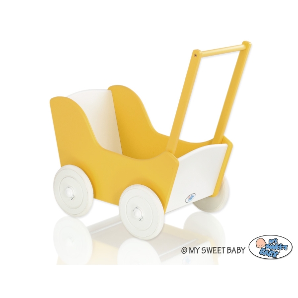 Poppenwagen van Hout Wit Geel