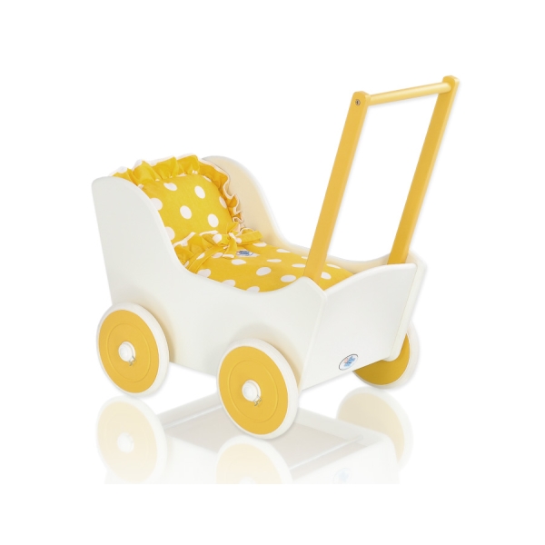 Poppenwagen van Hout Wit Geel