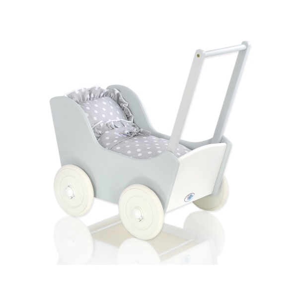 Poppenwagen van Hout Wit Grijs