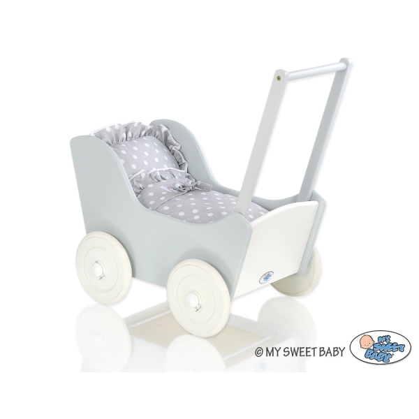 Poppenwagen van Hout Wit Grijs