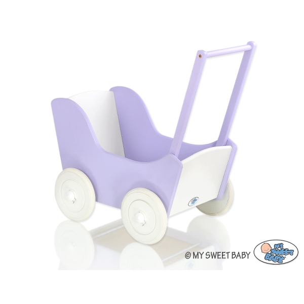 Poppenwagen van Hout Wit Purper