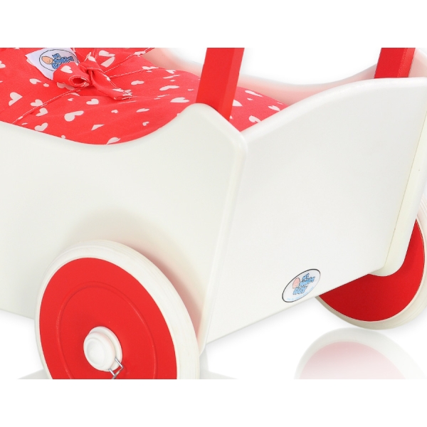 Poppenwagen van Hout Wit Rood