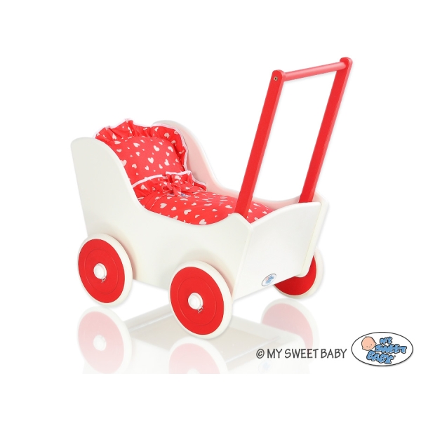 Poppenwagen van Hout Wit Rood