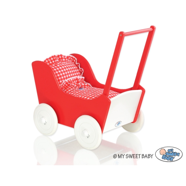 Poppenwagen van Hout Wit Rood