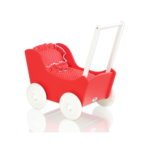 Poppenwagen van Hout Wit Rood