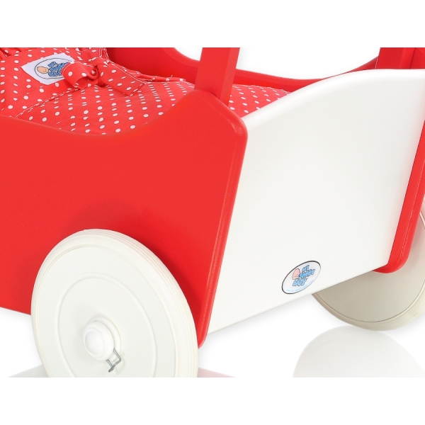 Poppenwagen van Hout Wit Rood