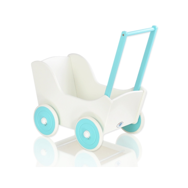 Poppenwagen van Hout Wit Turkoois