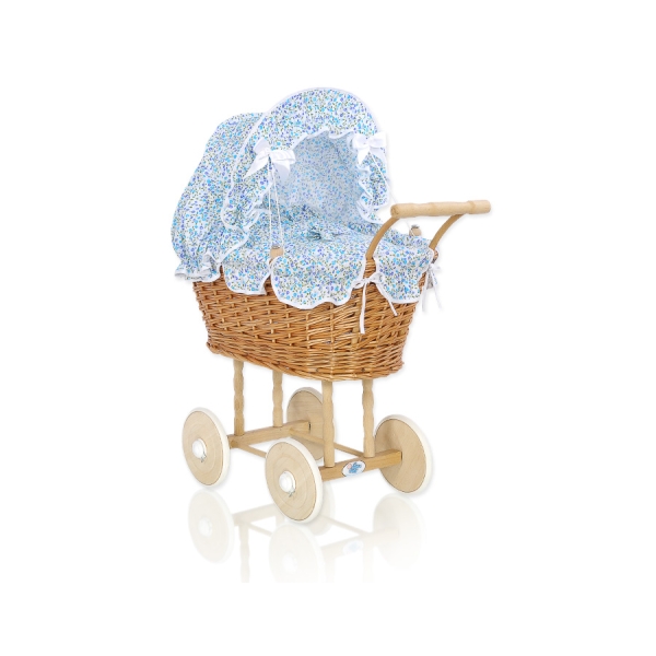 Poppenwagen van Natuurlijke Riet Blauw Bloemenweide Bloemen