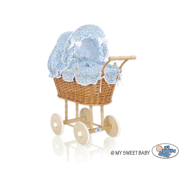 Poppenwagen van Natuurlijke Riet Blauw Bloemenweide Bloemen