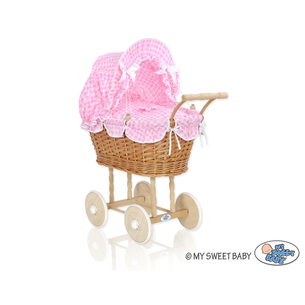 Poppenwagen van Natuurlijke Riet Roze Geruit
